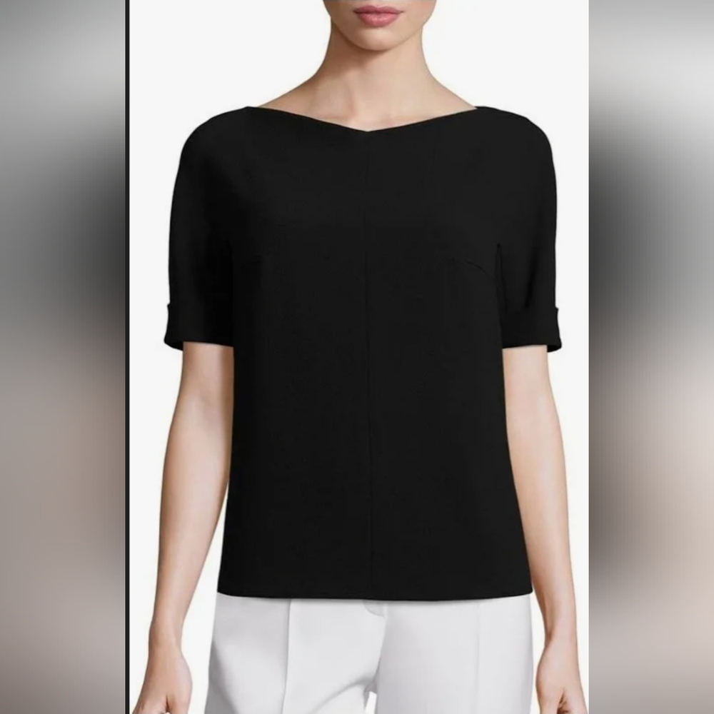 Escada top S black boat neck short sleeve formal modest quiet luxury old money